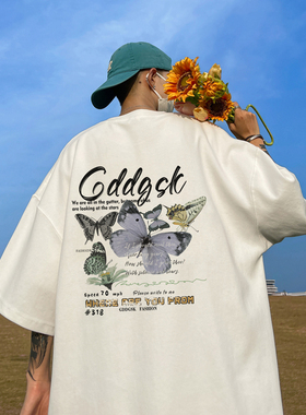 BDLS工作室文艺男女店港风情侣款蝴蝶印花短袖T恤大码体恤打底衫