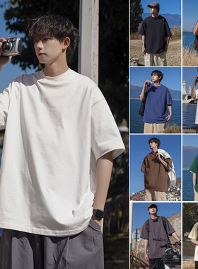 BDLS工作室文艺男女店港风情侣款短袖T恤重磅纯色打底衫白色纯棉