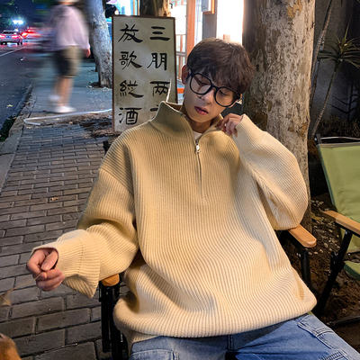 BDLS工作室文艺男女店港风情侣款男士针织拉链纯色外套夹克毛衣男