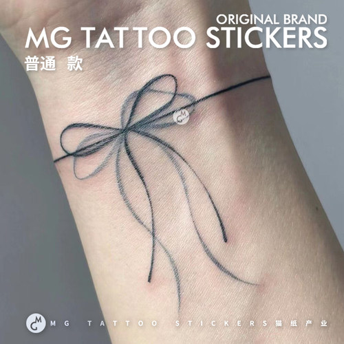 极简唯美蝴蝶结线条纹身贴