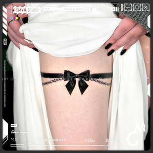 黑色性感蝴蝶结腿环纹身贴纸小众设计女团夜店御姐拍照 tattoo