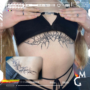 MG tattoo 欧美酷炫胸下性感辣妹爱心棘刺蝴蝶锁骨后腰纹身贴纸