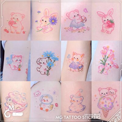卡通蜡笔画彩色纹身贴12张包邮