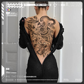 tattoo 度假旅行满背大图御姐高级暗黑系花朵精致露背纹身贴女