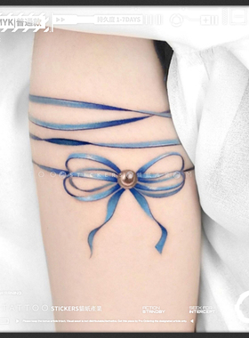 MG tattoo 仙女风清冷感小众设计蓝色丝绸蝴蝶结腿环手环纹身贴女