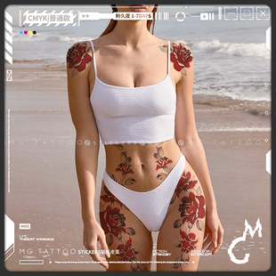 新中式 山椿 唯美山茶花大图性感度假美体修饰纹身贴纸 tattoo