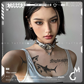 草本纹身美式 tattoo 暗黑鲨鱼英文花体男女花臂草本纹身贴纸