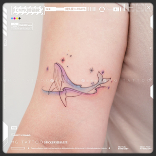 浪漫银河海洋鲸鱼简约高级感线条手腕手臂清新纹身贴女 tattoo