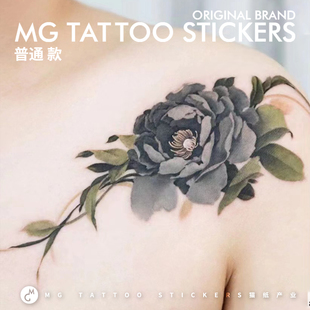 墨色牡丹花朵唯美文艺锁骨性感女神纹身贴女 玉质凝香 tattoo