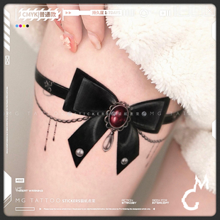 复古华丽巴洛克小众设计性感蝴蝶结腿环女神纹身贴纸 tattoo