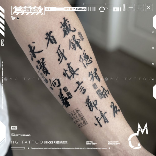 十六字箴言古风男女草本纹身贴