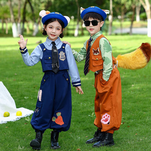新款兔子警官cos服装男女童套装疯狂动物城尼克狐狸儿童演出服