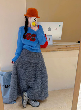 四季款25秋冬高腰显瘦层层蛋糕裙 韩系百搭高级感灰色公主半身裙