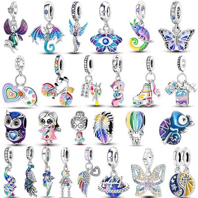 925 Sterling Silver Palette Dragon Peacock Feather Charms Be