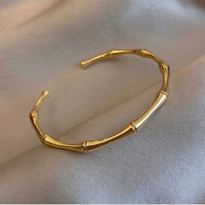 Stainless Steel Gold Color Bamboo Joint Bangles  Trend Brace
