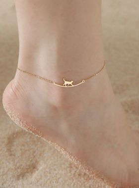 Cazador Cute Walking Cat Anklets for Women Stainless Steel J