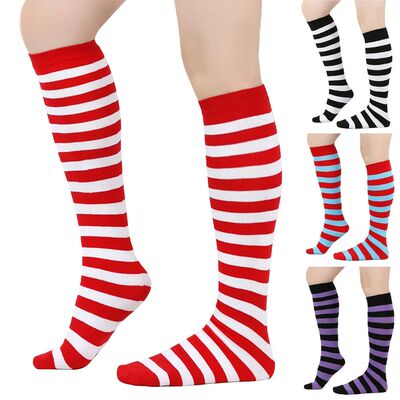 Striped Knee High Sock Women Ladies Creative COSPLAY Cotton
