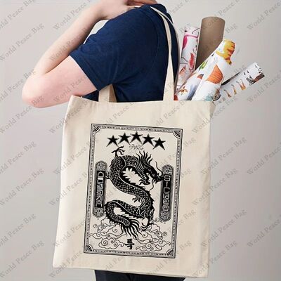 1pc Dragon Stay Pattern Kids Tote Bag, Vintage Casual Should