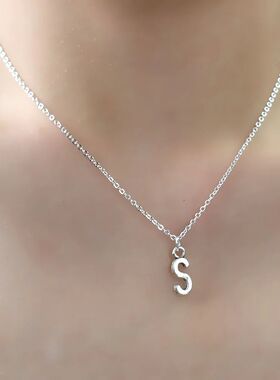 Silver Color Initial Letter Pendants Necklaces Simple Metal