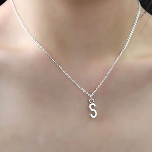 Silver Color Initial Letter Pendants Necklaces Simple Metal
