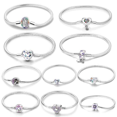 Silver 925 Bracelet Original Bracelets Colorful Zircon Heart