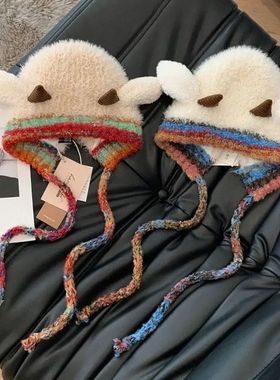 Cute Thick Plush Knitted Hat Girls Winter Warm Ear Protectio
