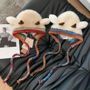 Knitted Hat Ear Thick Protectio Warm Plush Winter Cute Girls