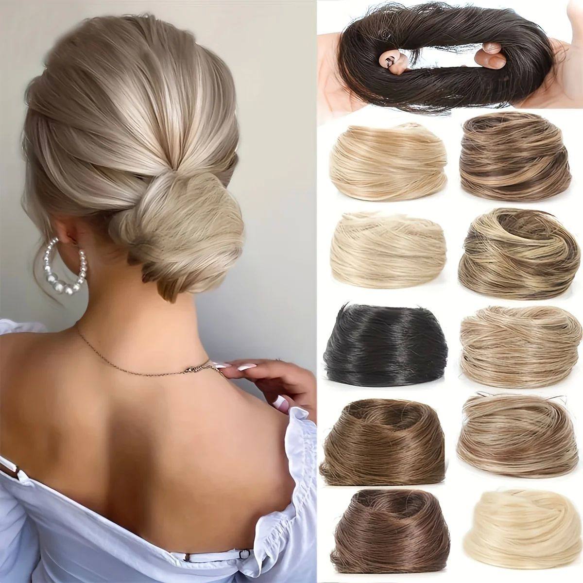 Synthetic Chignon Elastic Rubber Band Fake Hair Bun Clip in
