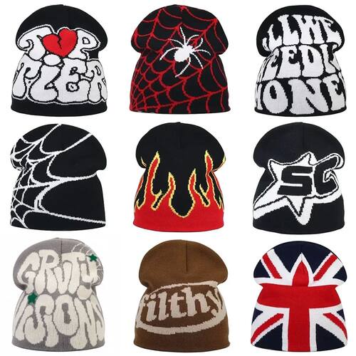 Y2K Letter Knitted Winter Autumn Beanie Cap Men Women Kanye