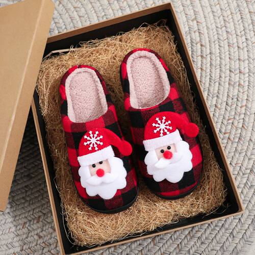 Christmas Theme Cotton Slippers with Santa Claus Black Red P