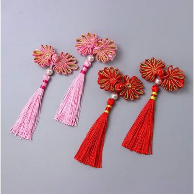 1Pair Cute Chinese New Year Red Pink Bows Hair Clips Chinese