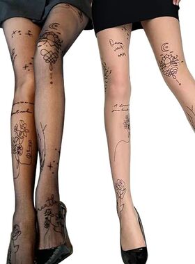 Women Sexy Tights with Patterned Tattoos Pantyhose Inscripti