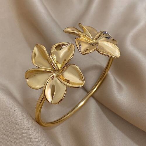 Greatera Stainless Steel Double Flower Cuff Bracelet Bangle