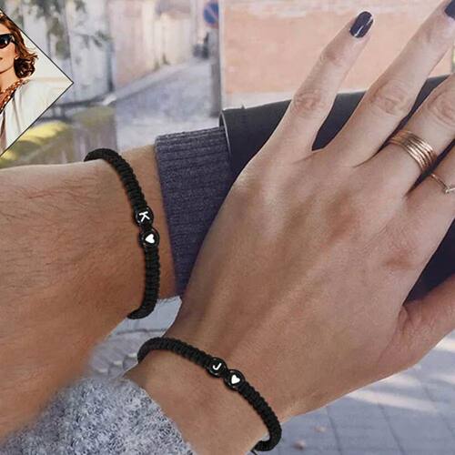 Hand Woven 26 Initials Letter A to Z Couple Bracelet Black W