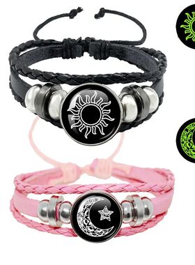 Luminous Sun and Moon Lovers Time Jewel Bracelet Unisex Vint