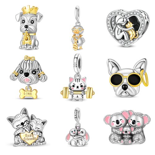 Cute Pet Cat Dog Pendant Beads DIY Silver Plated