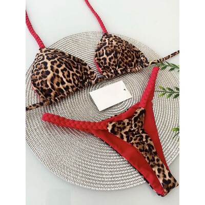 Swimwear Women Leopard Print Brazilian Bikini Set Sexy Thong