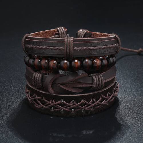 Vintage Leather Bracelet Men Multiple Woven Bracelets with B