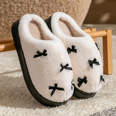 Fashion Women's Bow Slippers Winter Indoor Home Warm Non-Sli