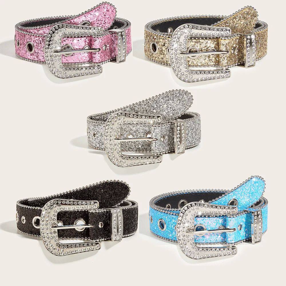 Stylish Rhinestone Western Cowgirl StyleBelt Sparking Pu Lea