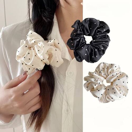 French Style Satin Hair Scrunchie Simple Black White Wave Po