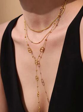 Premium Stainless Steel Long Necklace Trendy Pig Nose Style