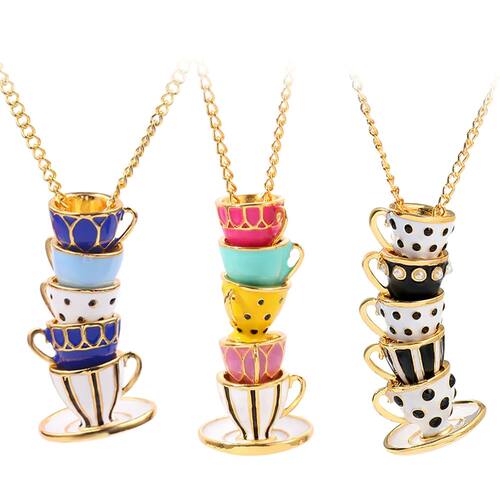 Boho Hand Made Tea Cup Necklace Pendant Woman Collier Sweate