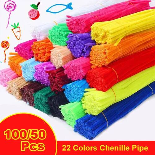 100/50Pcs Chenille Stems Bulk 22 Colors Chenille Pipe Cleane