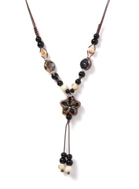 Round Star Handmade Ceramic Necklace Pendant in Gem Blue Boh