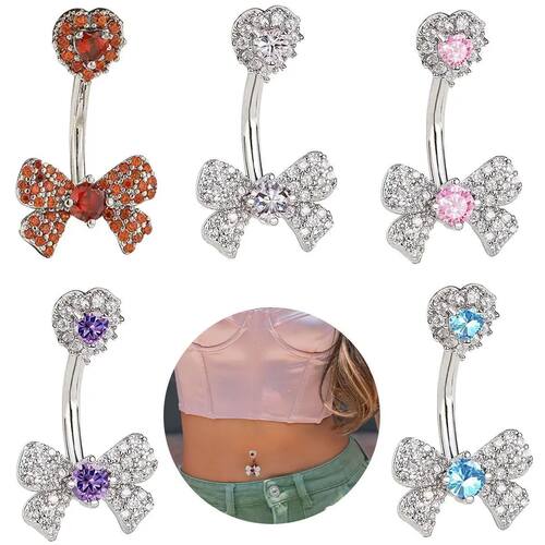 1Pc SimpleBow With Zirconium Navel Ring Lady'S Personal Punc