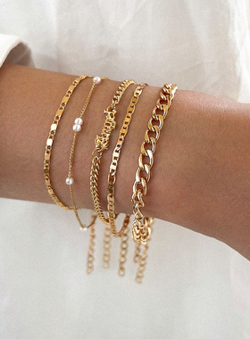 5Pcs Trendy Chain Bracelet Set For Women Angel Letter Gold S