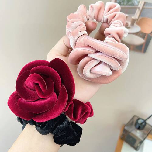 YHJ Temperament Velvet Rose Hair Ropes Women Girl Simple Sol