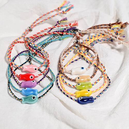Set of 10Pcs Ceramic Fish Bracelet for Women Handmade Woven