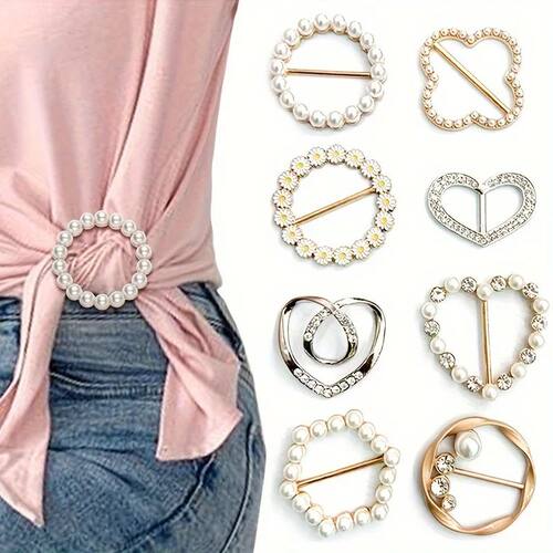 Metal Ring Waist Button Scarf ButtonCorner Hem Waist Knotted